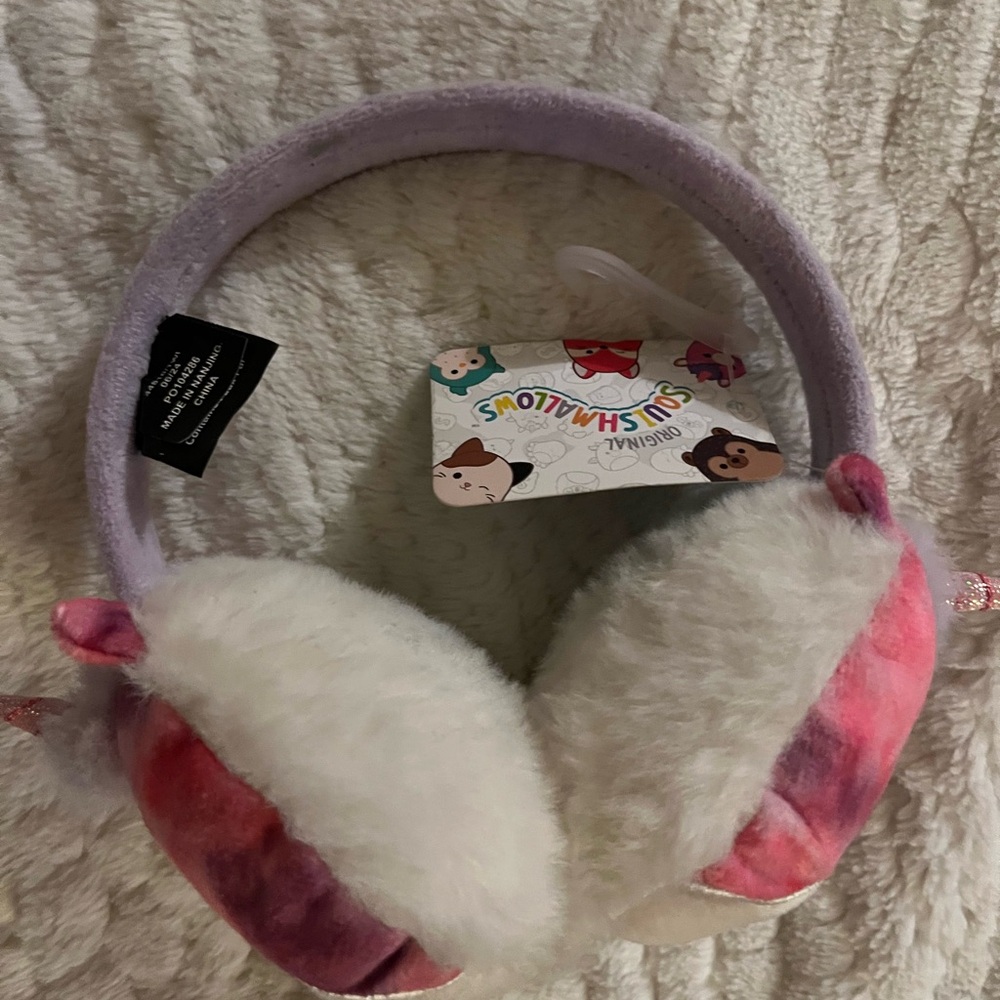 Squishmallows Pink and White Plush Earmuffs